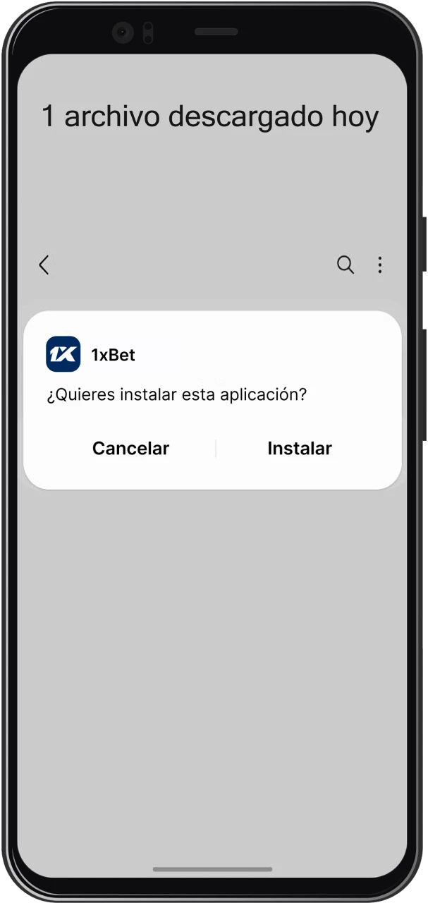 Confirmá la descarga del APK de 1xBet en el mensaje emergente para continuar seguro.
