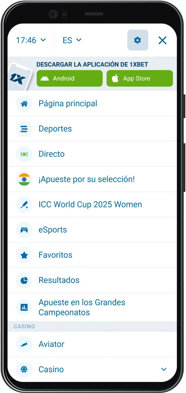 Tocá el botón oficial de 1xBet para bajar el archivo APK de la app en tu móvil.